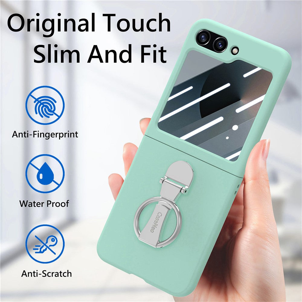 For Samsung Galaxy Z Flip7 FE 5G / Z Flip6 5G Case Ring Kickstand PC Phone Cover with Tempered Glass Rear Screen Film - Light Green