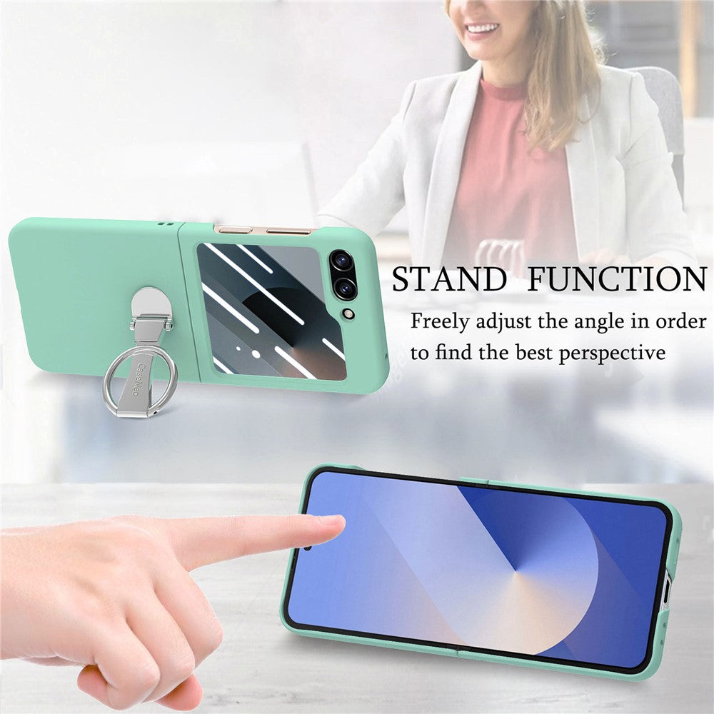 For Samsung Galaxy Z Flip7 FE 5G / Z Flip6 5G Case Ring Kickstand PC Phone Cover with Tempered Glass Rear Screen Film - Light Green