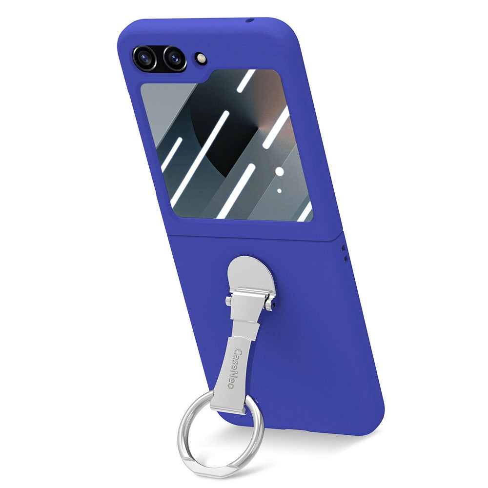For Samsung Galaxy Z Flip7 FE 5G / Z Flip6 5G Case Ring Kickstand PC Phone Cover with Tempered Glass Rear Screen Film - Dark Blue