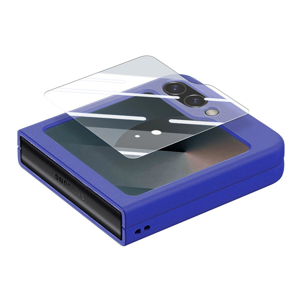 For Samsung Galaxy Z Flip7 FE 5G / Z Flip6 5G Case Ring Kickstand PC Phone Cover with Tempered Glass Rear Screen Film - Dark Blue