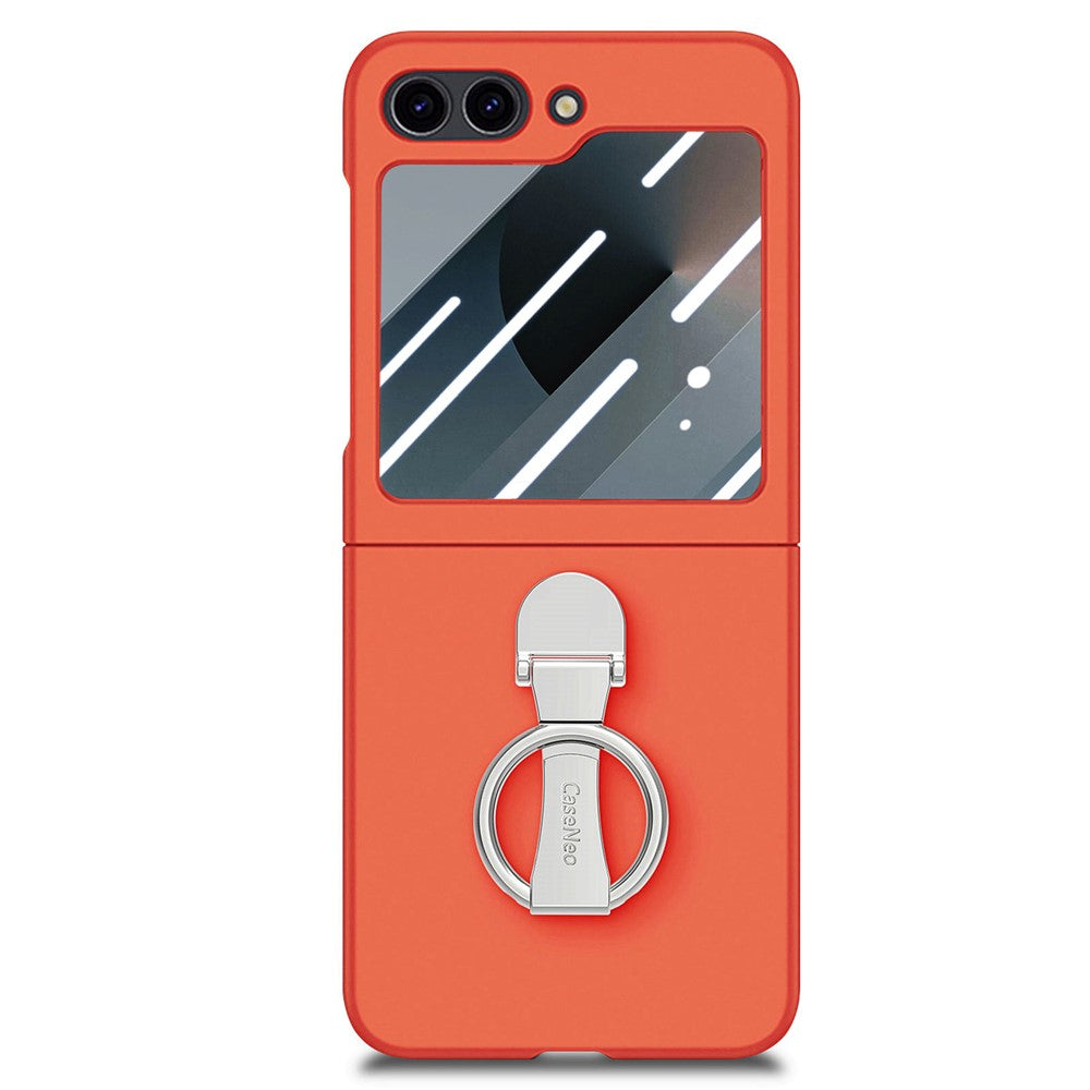 For Samsung Galaxy Z Flip7 FE 5G / Z Flip6 5G Case Ring Kickstand PC Phone Cover with Tempered Glass Rear Screen Film - Orange