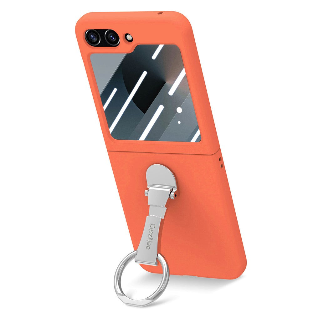 For Samsung Galaxy Z Flip7 FE 5G / Z Flip6 5G Case Ring Kickstand PC Phone Cover with Tempered Glass Rear Screen Film - Orange