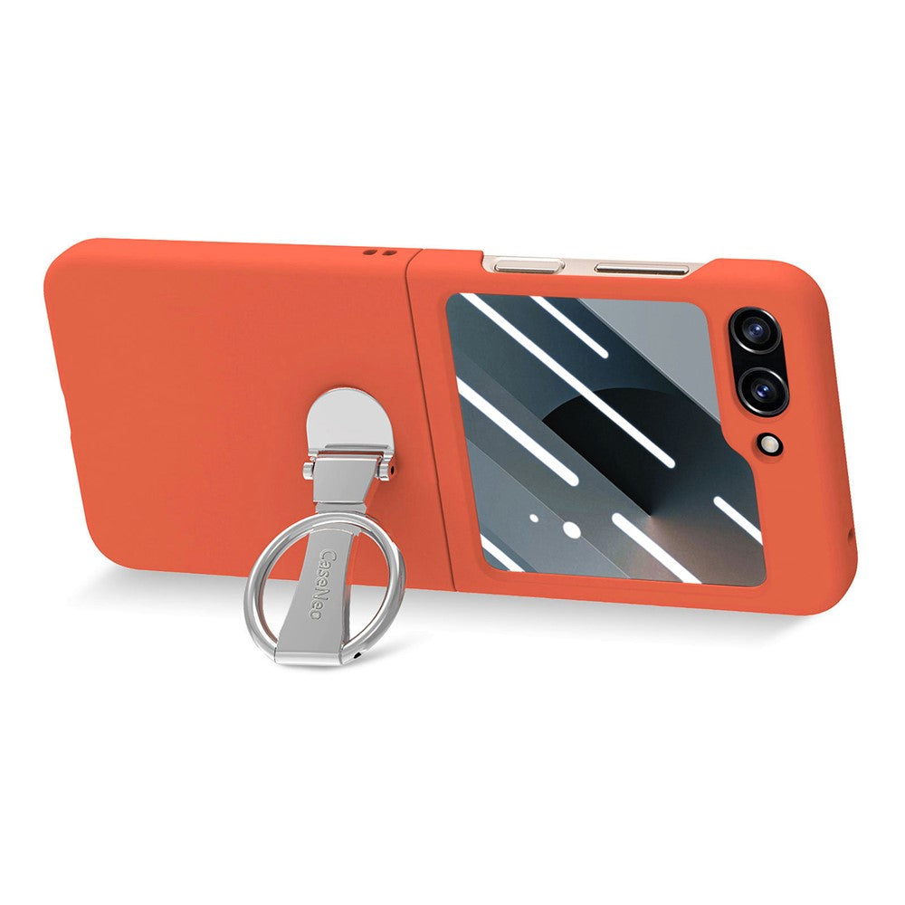 For Samsung Galaxy Z Flip7 FE 5G / Z Flip6 5G Case Ring Kickstand PC Phone Cover with Tempered Glass Rear Screen Film - Orange