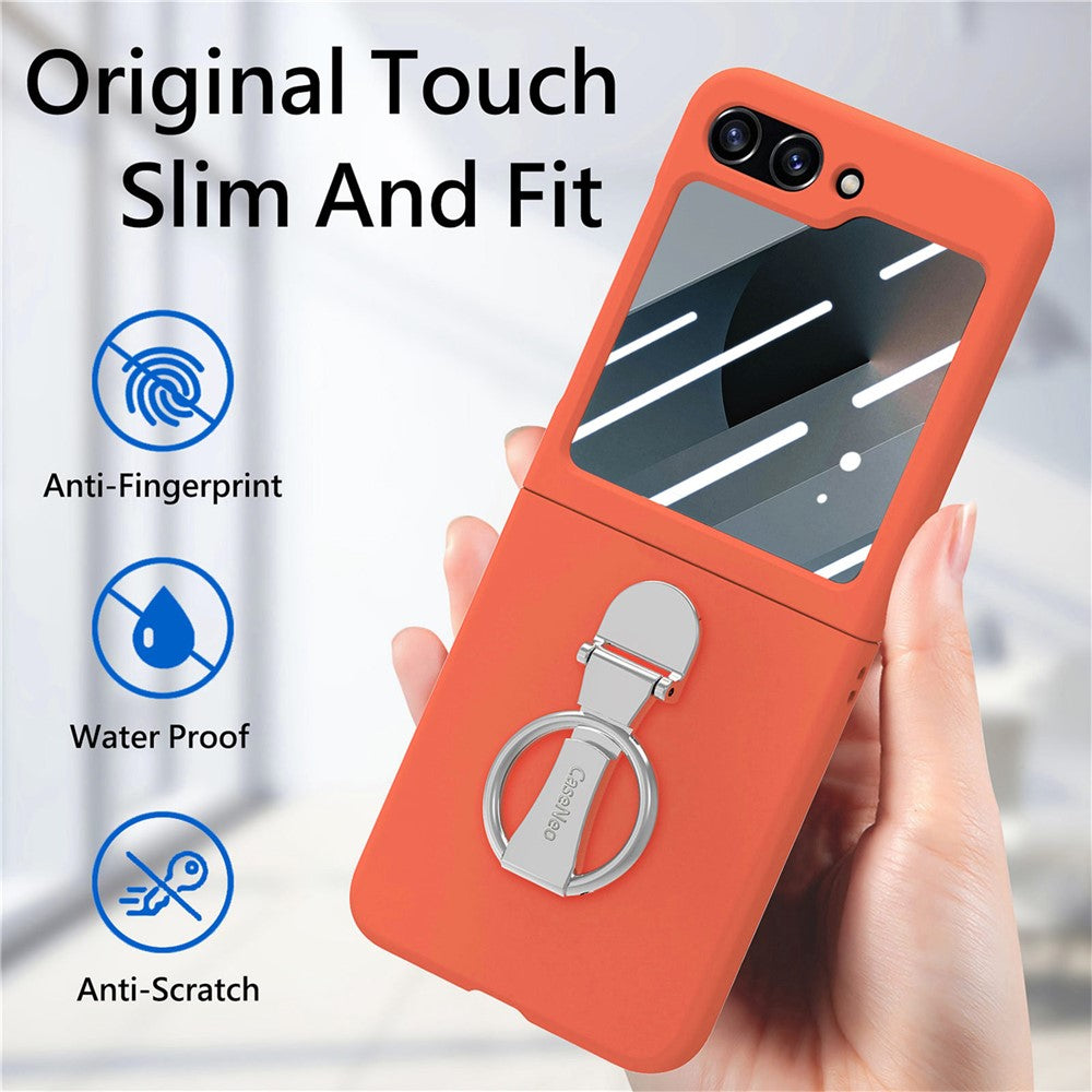 For Samsung Galaxy Z Flip7 FE 5G / Z Flip6 5G Case Ring Kickstand PC Phone Cover with Tempered Glass Rear Screen Film - Orange