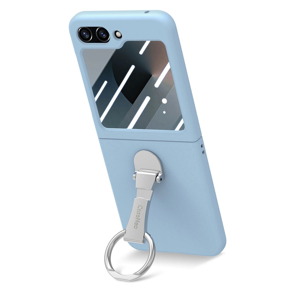 For Samsung Galaxy Z Flip7 FE 5G / Z Flip6 5G Case Ring Kickstand PC Phone Cover with Tempered Glass Rear Screen Film -  Baby Blue