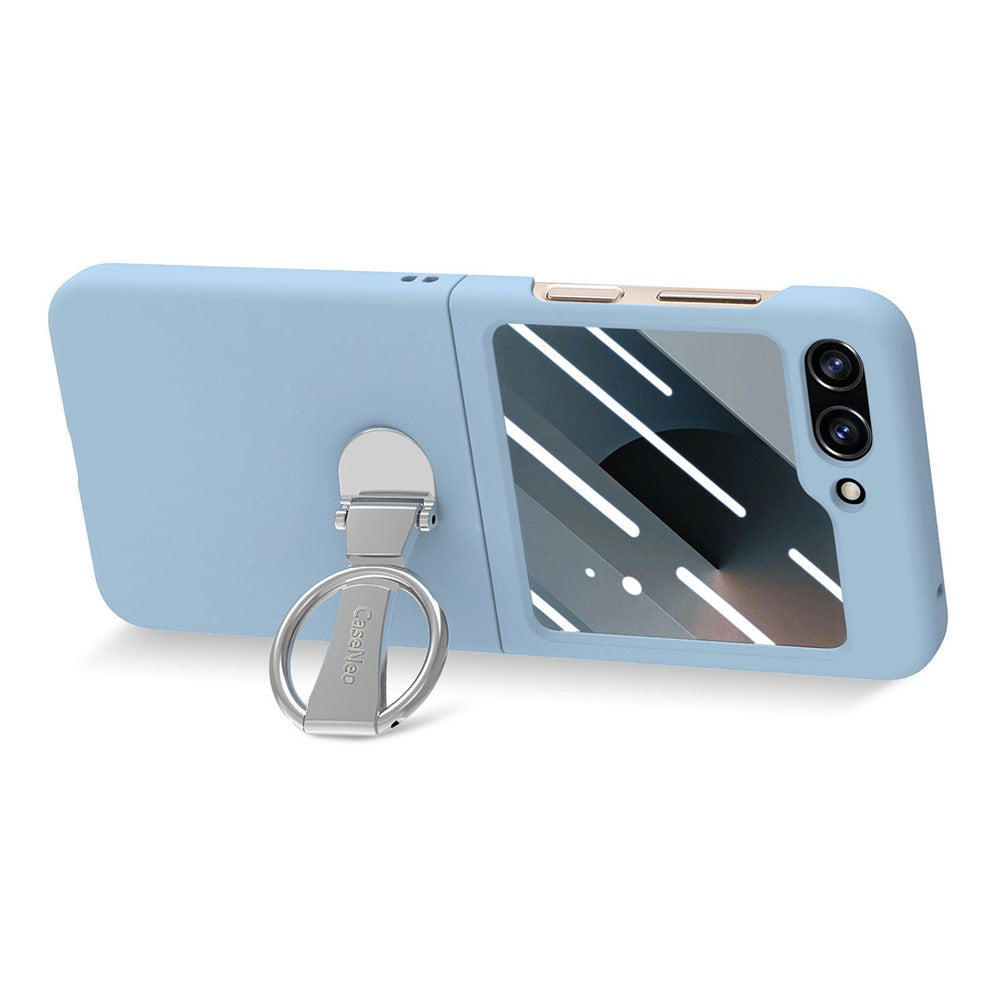 For Samsung Galaxy Z Flip7 FE 5G / Z Flip6 5G Case Ring Kickstand PC Phone Cover with Tempered Glass Rear Screen Film -  Baby Blue