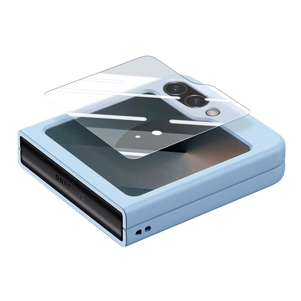 For Samsung Galaxy Z Flip7 FE 5G / Z Flip6 5G Case Ring Kickstand PC Phone Cover with Tempered Glass Rear Screen Film -  Baby Blue