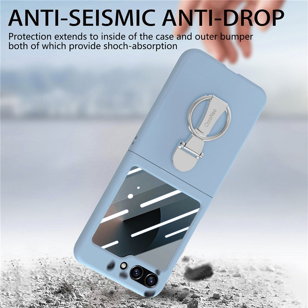 For Samsung Galaxy Z Flip7 FE 5G / Z Flip6 5G Case Ring Kickstand PC Phone Cover with Tempered Glass Rear Screen Film -  Baby Blue