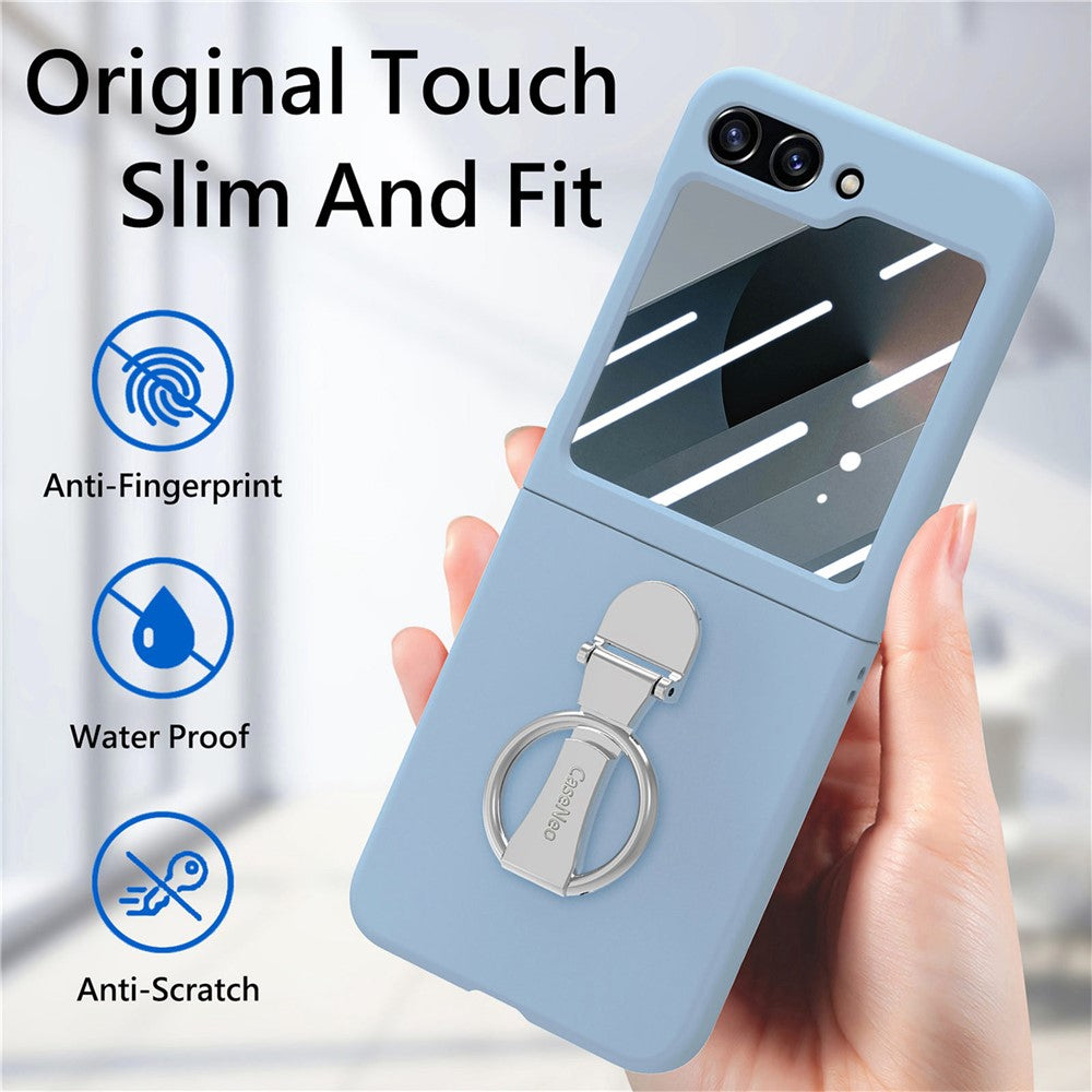 For Samsung Galaxy Z Flip7 FE 5G / Z Flip6 5G Case Ring Kickstand PC Phone Cover with Tempered Glass Rear Screen Film -  Baby Blue