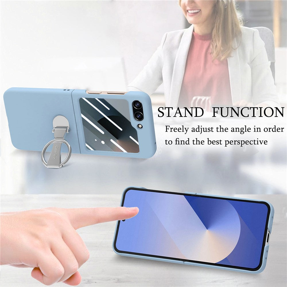 For Samsung Galaxy Z Flip7 FE 5G / Z Flip6 5G Case Ring Kickstand PC Phone Cover with Tempered Glass Rear Screen Film -  Baby Blue