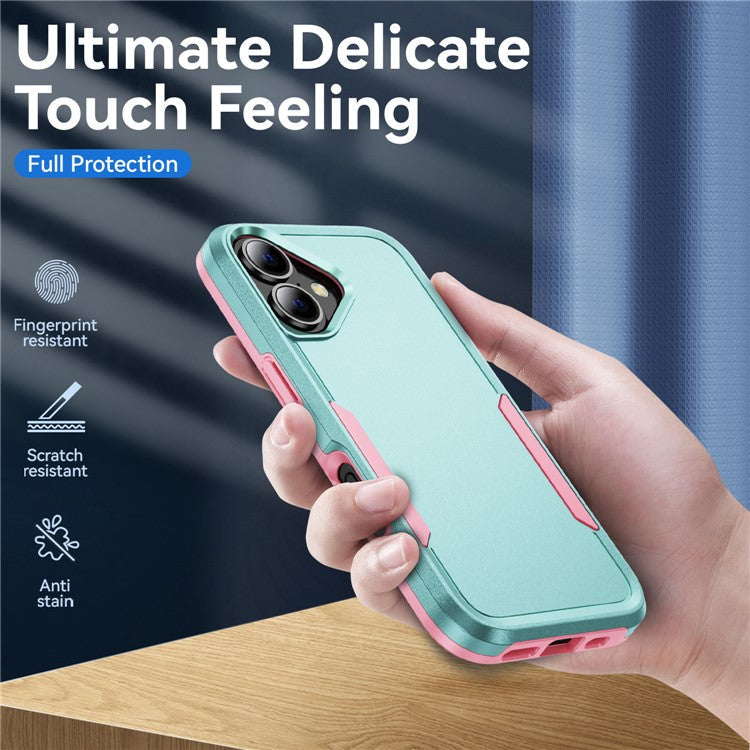 For iPhone 16 Plus Case PC+TPU Military Grade Drop Protective Phone Cover - Green+Pink