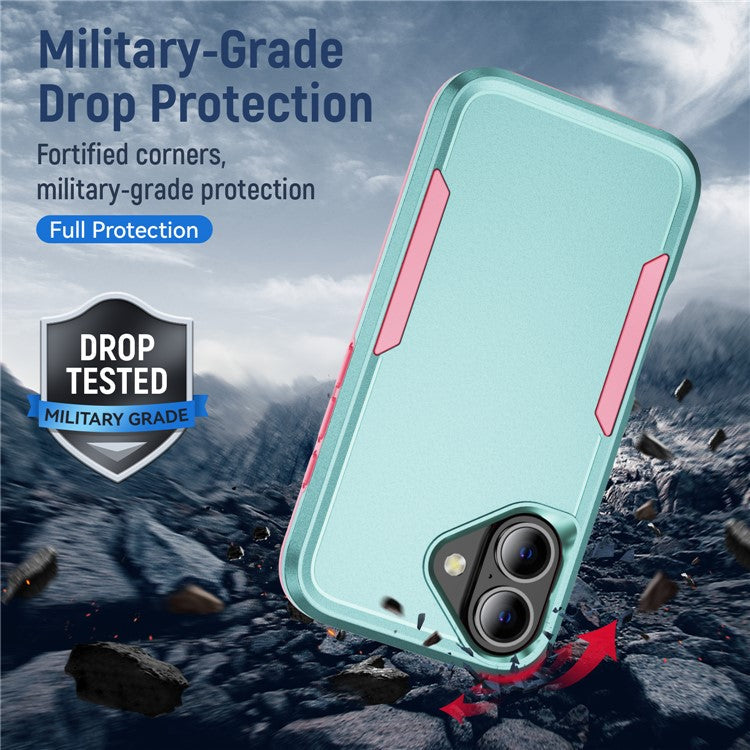 For iPhone 16 Plus Case PC+TPU Military Grade Drop Protective Phone Cover - Green+Pink