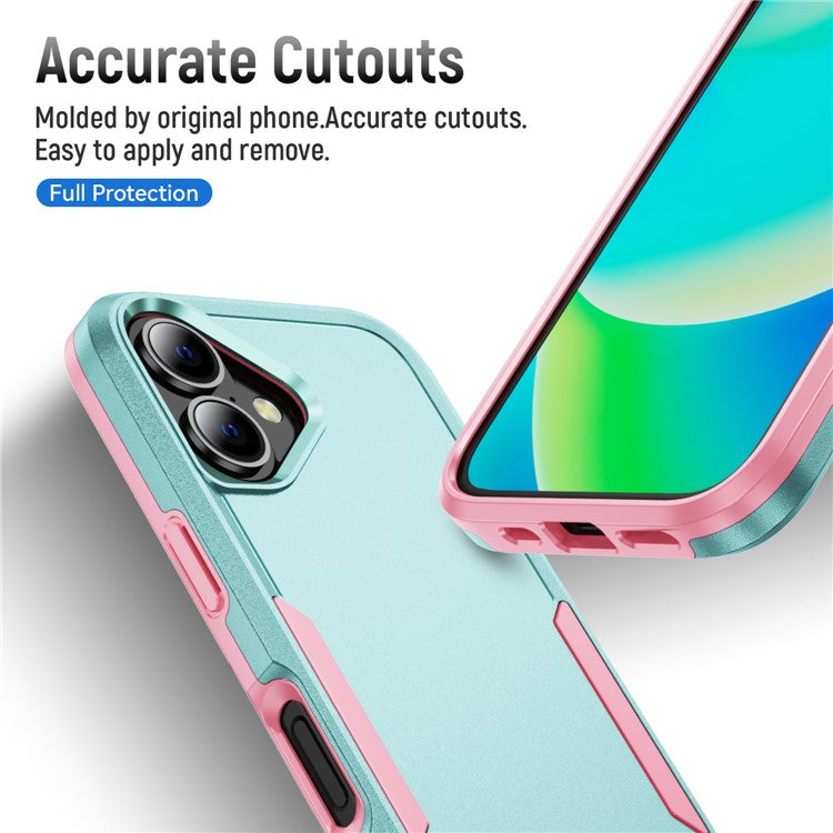 For iPhone 16 Plus Case PC+TPU Military Grade Drop Protective Phone Cover - Green+Pink