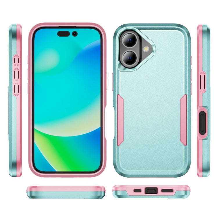 For iPhone 16 Plus Case PC+TPU Military Grade Drop Protective Phone Cover - Green+Pink
