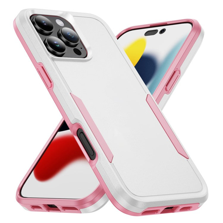 For iPhone 16 Pro Case PC+TPU Military Grade Drop Protective Phone Cover - White+Pink