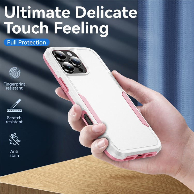 For iPhone 16 Pro Case PC+TPU Military Grade Drop Protective Phone Cover - White+Pink