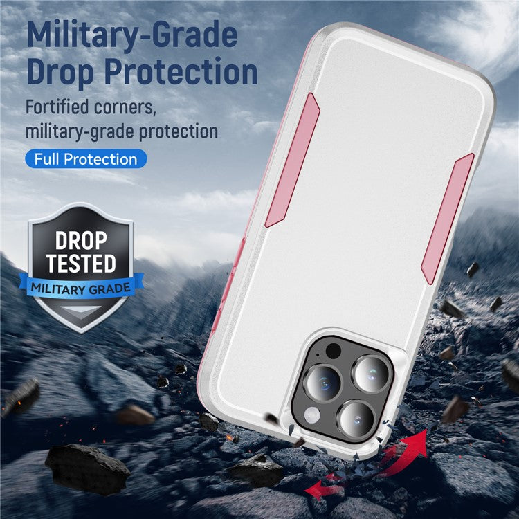 For iPhone 16 Pro Case PC+TPU Military Grade Drop Protective Phone Cover - White+Pink