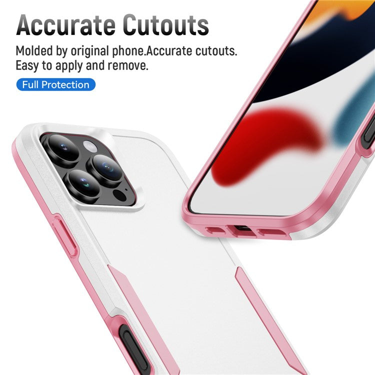 For iPhone 16 Pro Case PC+TPU Military Grade Drop Protective Phone Cover - White+Pink