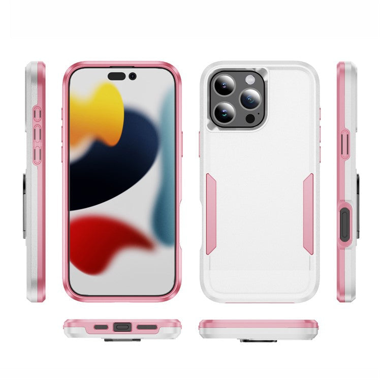 For iPhone 16 Pro Case PC+TPU Military Grade Drop Protective Phone Cover - White+Pink