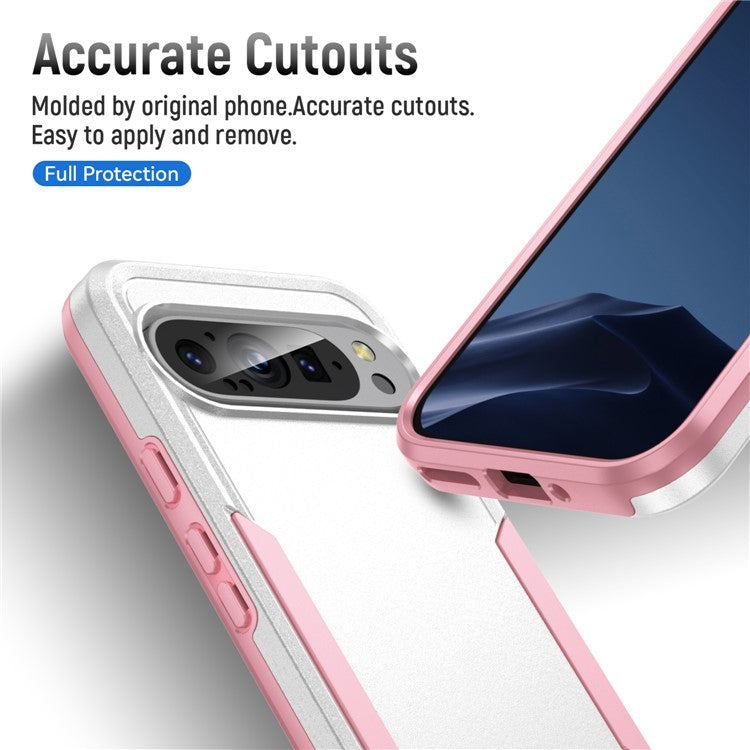 For Google Pixel 9 / Pixel 9 Pro Case PC+TPU Military Grade Drop Protective Phone Cover - White+Pink