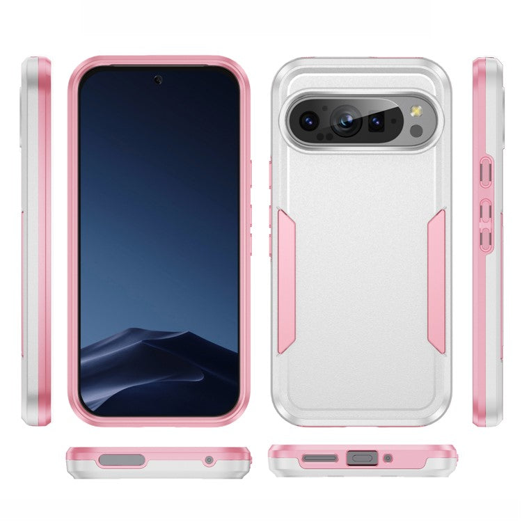 For Google Pixel 9 / Pixel 9 Pro Case PC+TPU Military Grade Drop Protective Phone Cover - White+Pink
