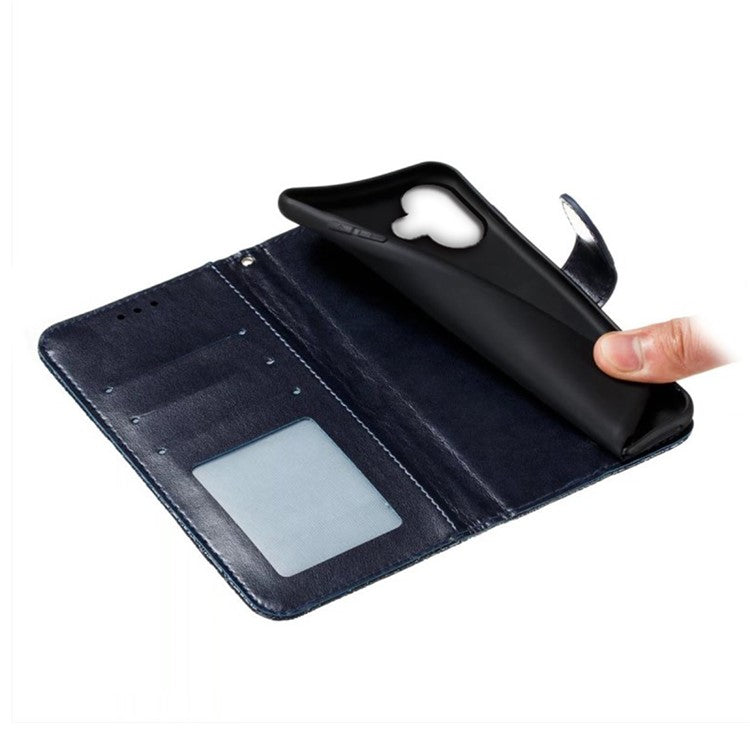 For iPhone 16 Case Lace Flowers PU Leather Flip Wallet Phone Cover - Black