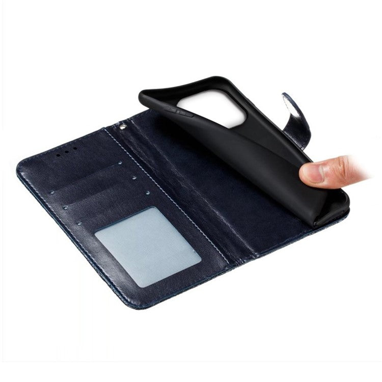 For iPhone 16 Pro Case Lace Flowers PU Leather Flip Wallet Phone Cover - Black