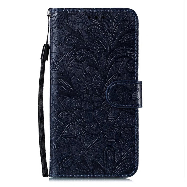 For iPhone 16 Pro Case Lace Flowers PU Leather Flip Wallet Phone Cover - Black