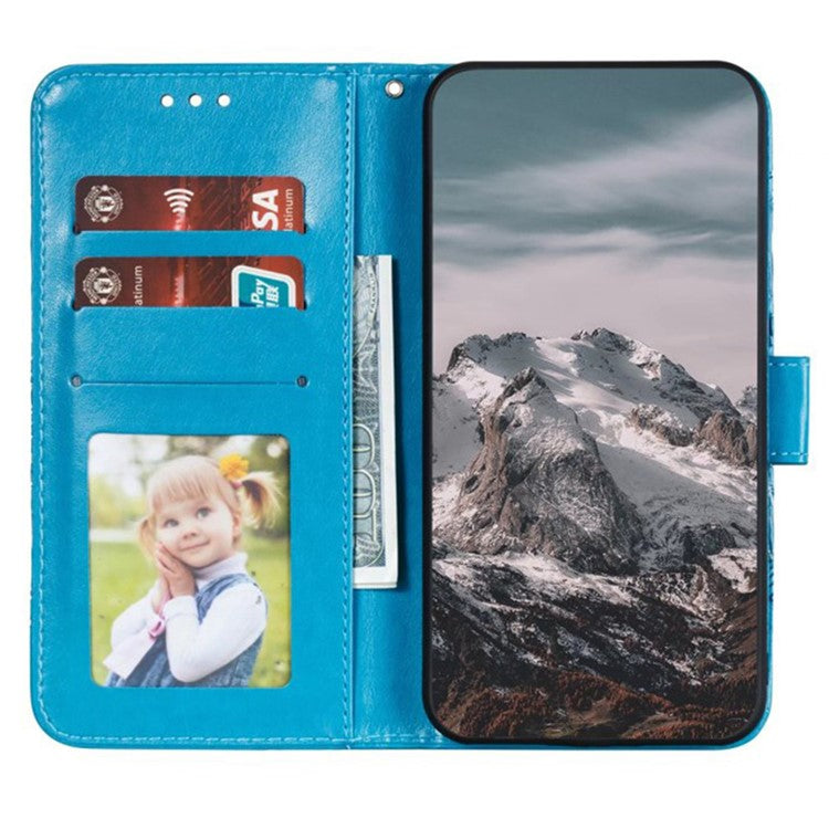 For iPhone 16 Pro Case PU Leather Mandala Imprinted Design Wallet Phone Cover - Blue