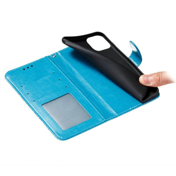 For iPhone 16 Pro Case PU Leather Mandala Imprinted Design Wallet Phone Cover - Blue