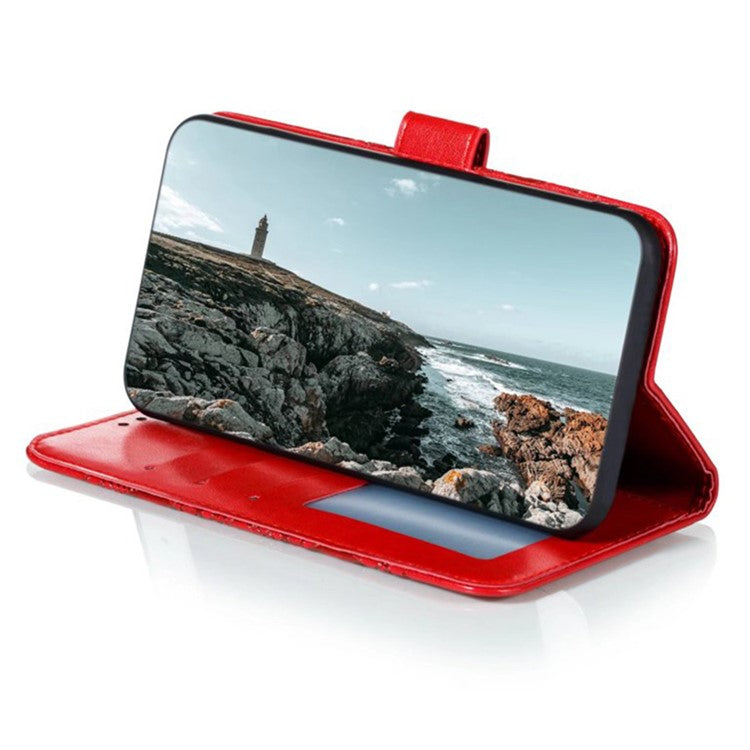 For iPhone 16 Pro Case PU Leather Mandala Imprinted Design Wallet Phone Cover - Red