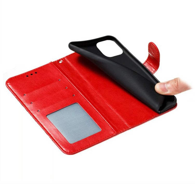 For iPhone 16 Pro Case PU Leather Mandala Imprinted Design Wallet Phone Cover - Red