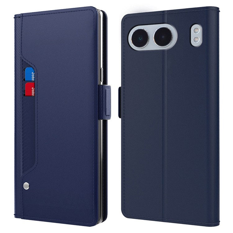 For OnePlus Nord 4 Case Stand PU Leather Phone Cover Card Holder Mirror - Blue