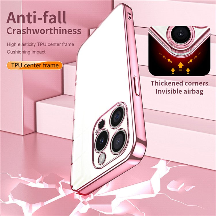 For iPhone 16 Pro Case Electroplating Frame Soft TPU Phone Cover - Black