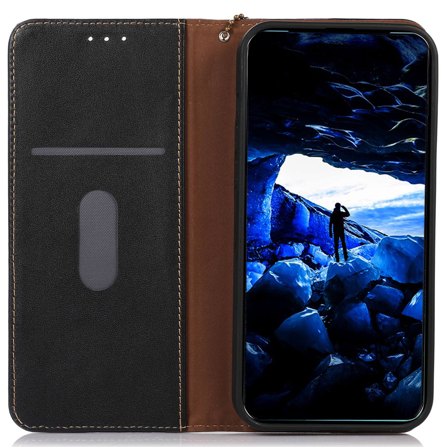 KHAZNEH For Samsung Galaxy A06 Case Genuine Cow Leather Wallet Phone Cover Nappa Texture - Black