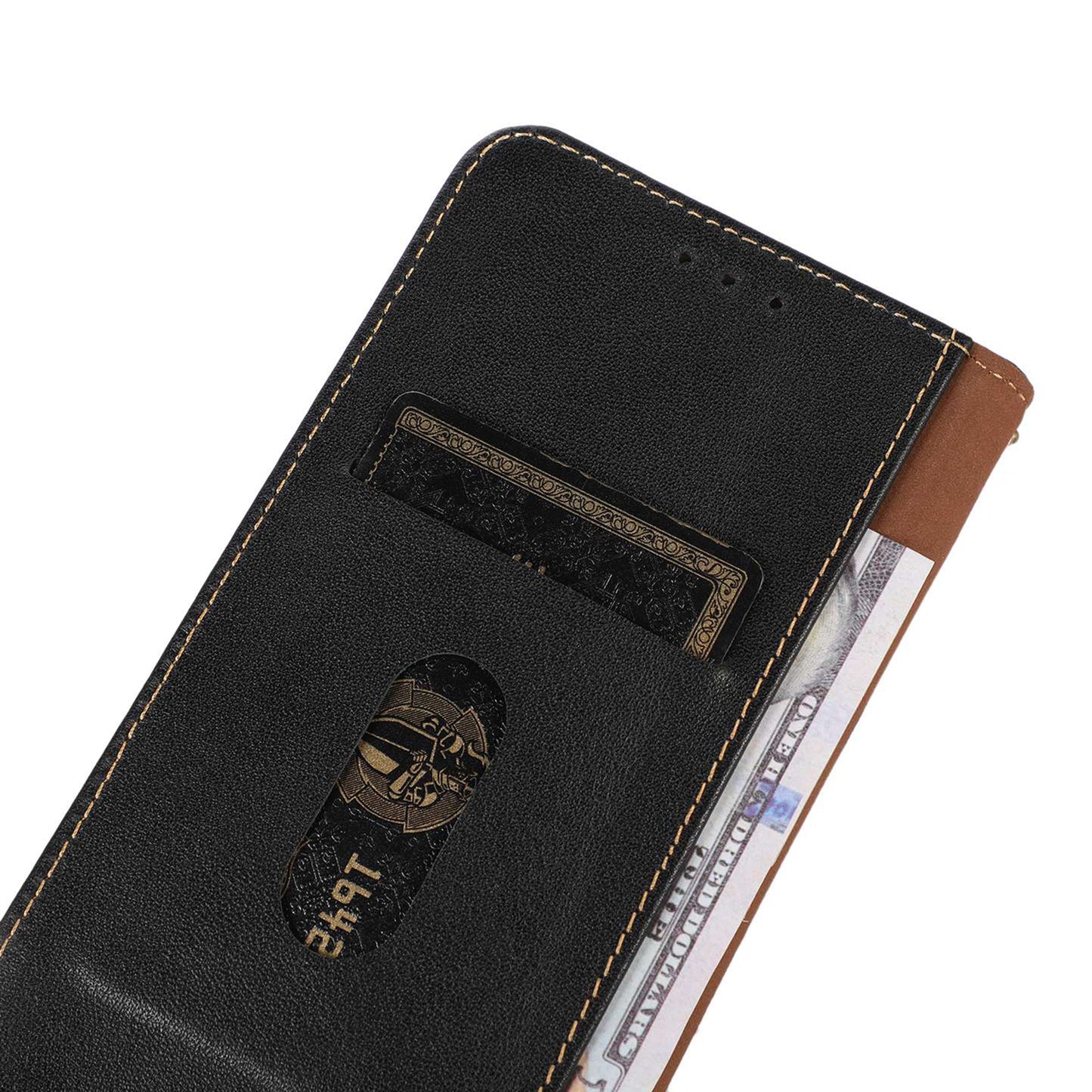KHAZNEH For Samsung Galaxy A06 Case Genuine Cow Leather Wallet Phone Cover Nappa Texture - Black