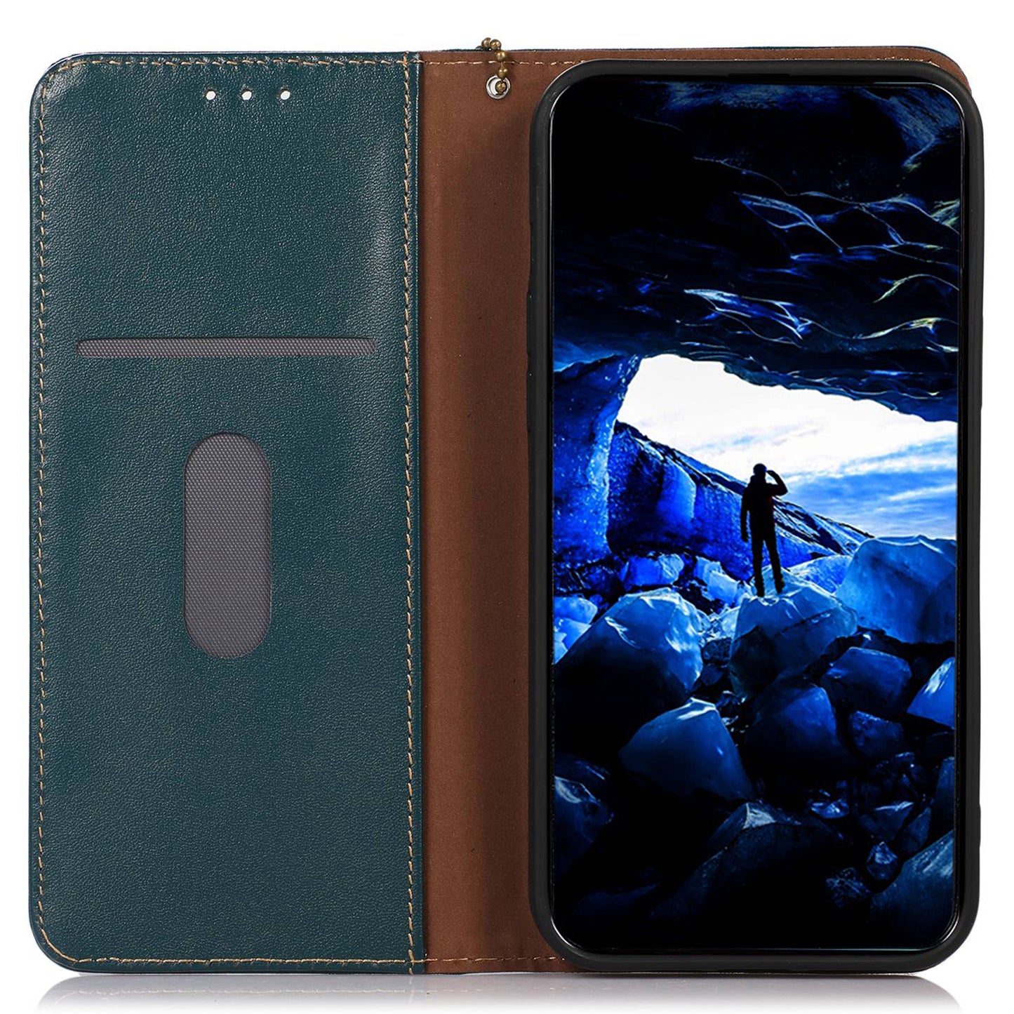 KHAZNEH For Samsung Galaxy A06 Case Genuine Cow Leather Wallet Phone Cover Nappa Texture - Green