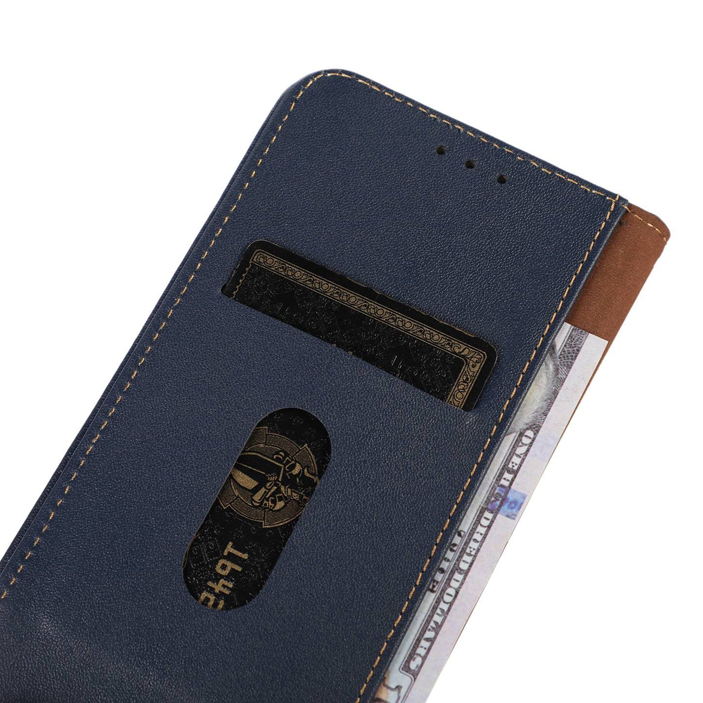 KHAZNEH For Samsung Galaxy A06 Case Genuine Cow Leather Wallet Phone Cover Nappa Texture - Blue