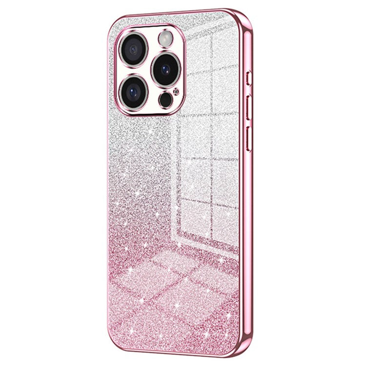 For iPhone 16 Pro Case Electroplating Gradient Glitter TPU Phone Cover - Pink