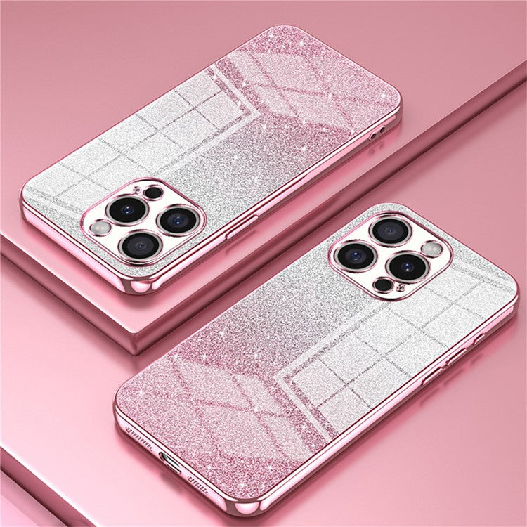 For iPhone 16 Pro Case Electroplating Gradient Glitter TPU Phone Cover - Pink