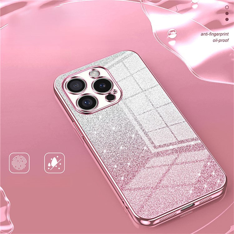 For iPhone 16 Pro Case Electroplating Gradient Glitter TPU Phone Cover - Pink