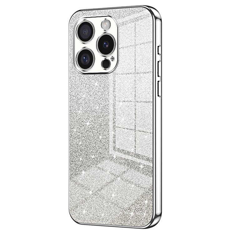 For iPhone 16 Pro Case Electroplating Gradient Glitter TPU Phone Cover - Silver