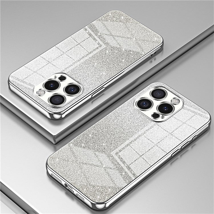 For iPhone 16 Pro Case Electroplating Gradient Glitter TPU Phone Cover - Silver