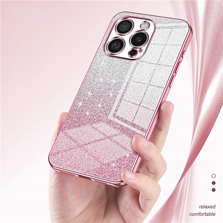 For iPhone 16 Pro Case Electroplating Gradient Glitter TPU Phone Cover - Silver