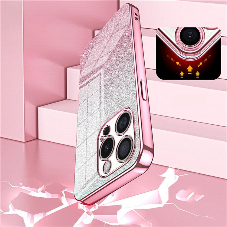 For iPhone 16 Pro Case Electroplating Gradient Glitter TPU Phone Cover - Silver