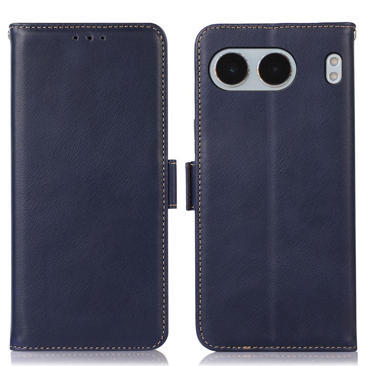 For OnePlus Nord 4 Case RFID Blocking Genuine Cow Leather Wallet Phone Cover - Blue