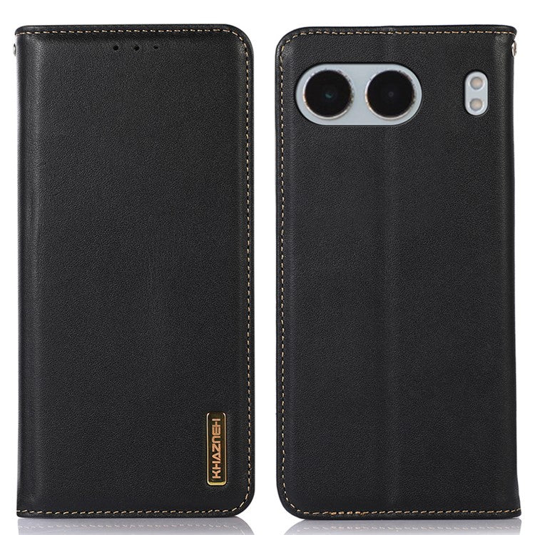 KHAZNEH For OnePlus Nord 4 Case Genuine Cow Leather Wallet Phone Cover Nappa Texture - Black