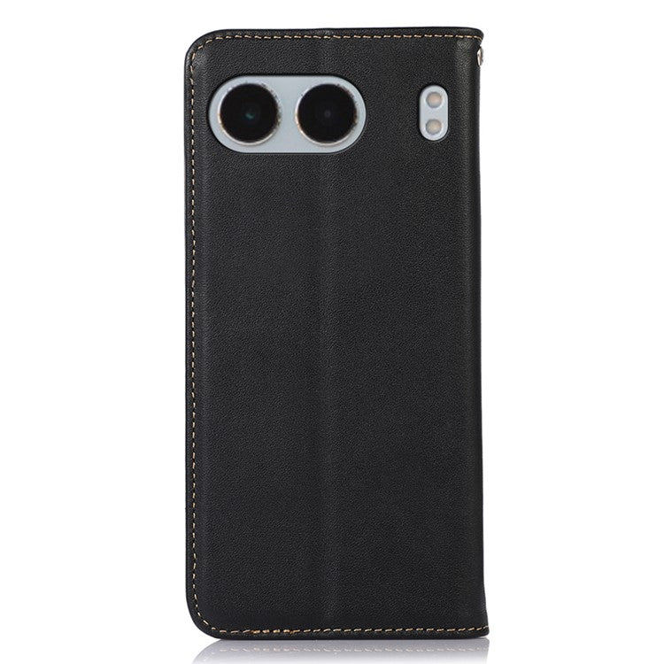 KHAZNEH For OnePlus Nord 4 Case Genuine Cow Leather Wallet Phone Cover Nappa Texture - Black