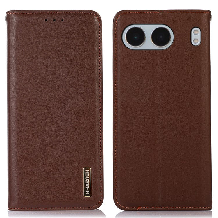 KHAZNEH For OnePlus Nord 4 Case Genuine Cow Leather Wallet Phone Cover Nappa Texture - Brown