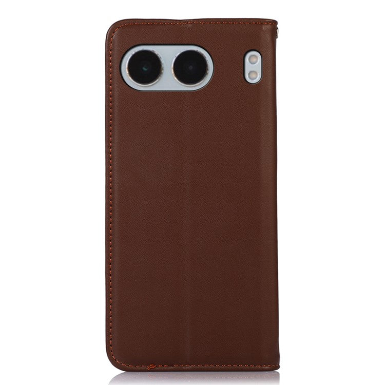 KHAZNEH For OnePlus Nord 4 Case Genuine Cow Leather Wallet Phone Cover Nappa Texture - Brown